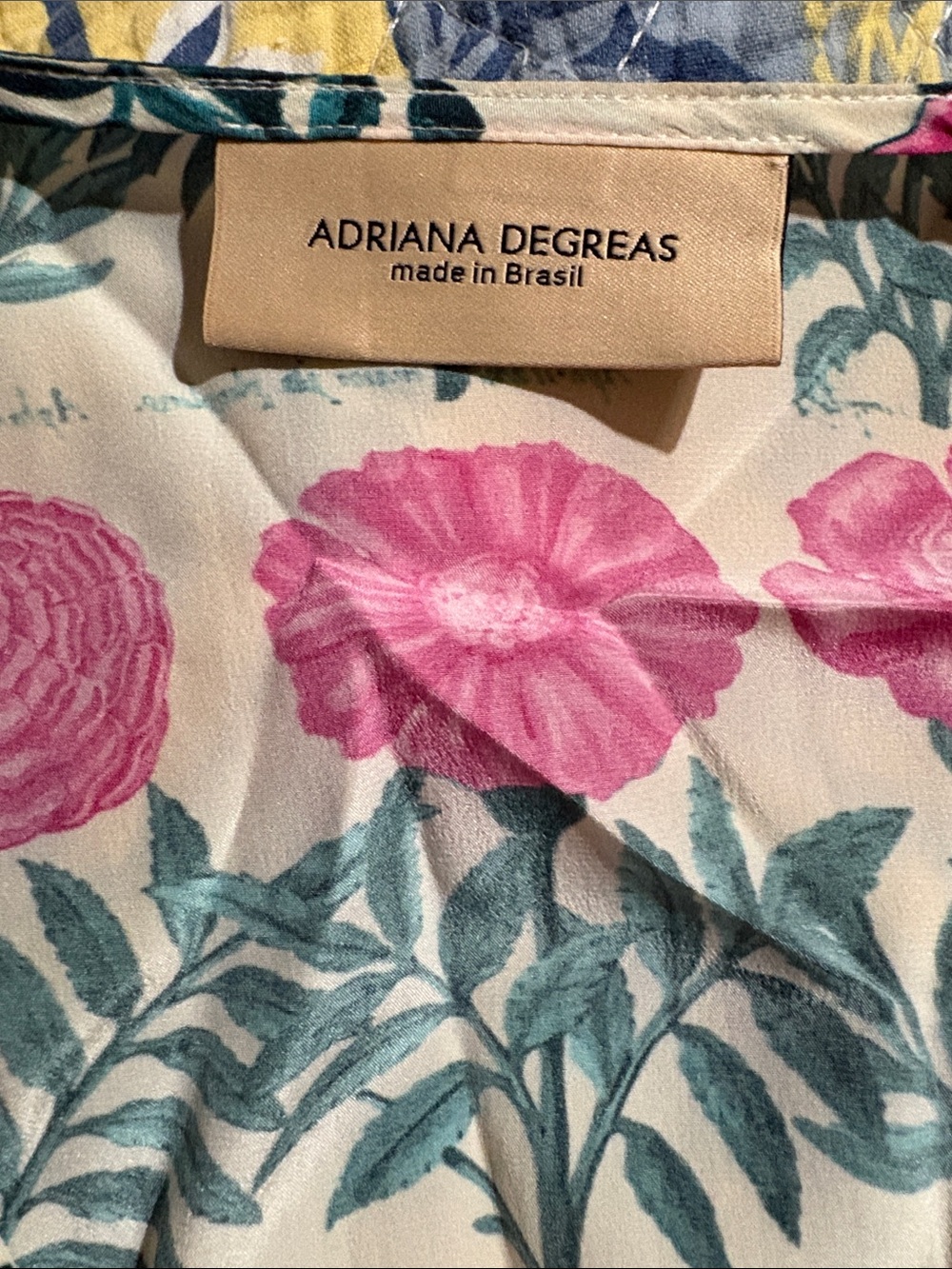 Andriana Degreas Pink Floral Wrap Dress with Teal Foliage, sz Med - Picture 10 of 11